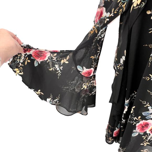 Umgee Dress Women MED Black Floral Ruffle Sheer Overlay Romantic Feminine Sweet - Picture 2 of 7